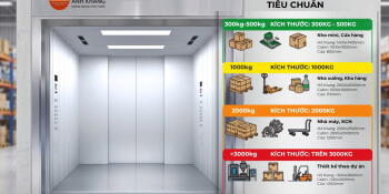 Kích thước thang máy tải hàng chi tiết theo tải trọng và loại hàng hóa