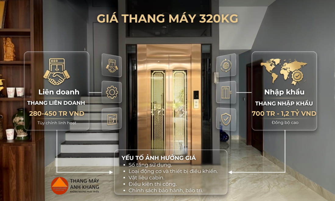 giá thang máy gia đình 320kg hiện nay
