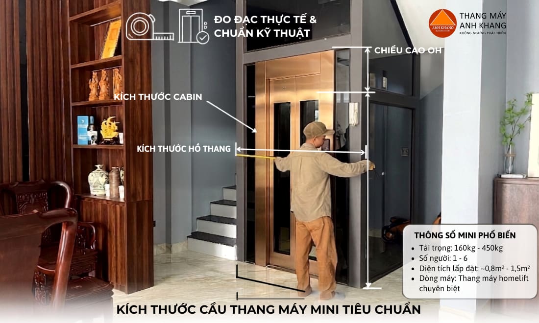 kích thước cầu thang máy mini tiêu chuẩn